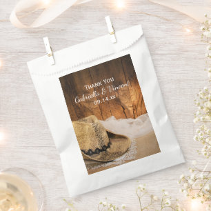 Cowboy Hat and Barn Wood Western Wedding Thank You Favour Bags