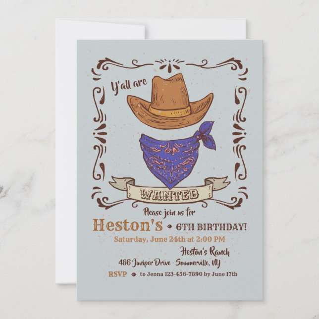 Cowboy Hat and Blue Bandanna 2 Invitation (Front)