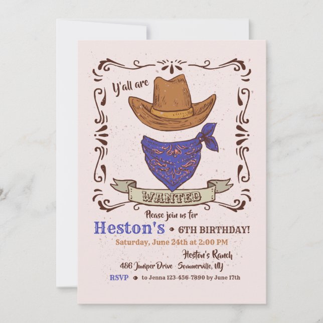 Cowboy Hat and Blue Bandanna Invitation (Front)