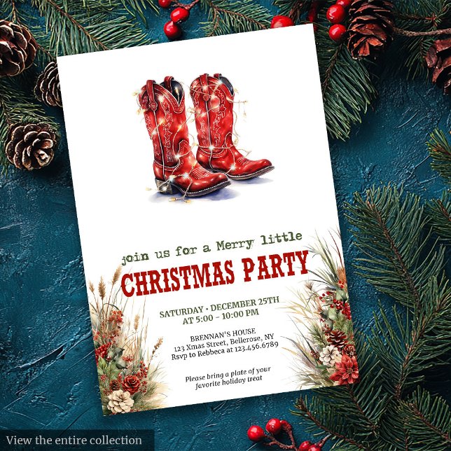 Cowboy Hat and Boots Christmas Party Invite (Cowboy Hat and Boots Christmas Party Invite)