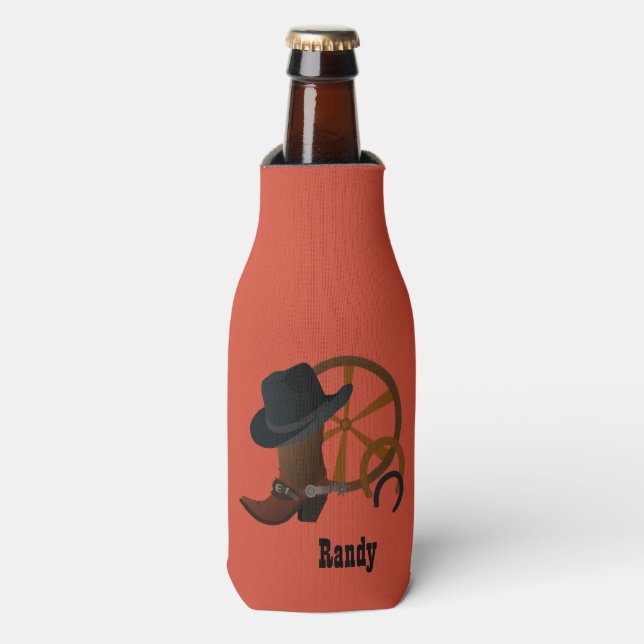 Cowboy Hat and Boots Personalised Bottle Cooler (Bottle Front)