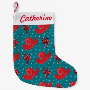 Cowboy Hat and Candy Canes with Snowflakes Holiday Small Christmas Stocking