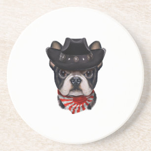 Cowboy Hat and Flag French Bulldog For Dog Lover Coaster