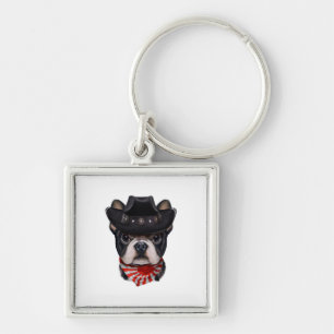 Cowboy Hat and Flag French Bulldog For Dog Lover Key Ring