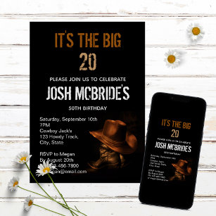 Cowboy Hat and Leather Boots Masculine Personalise Invitation