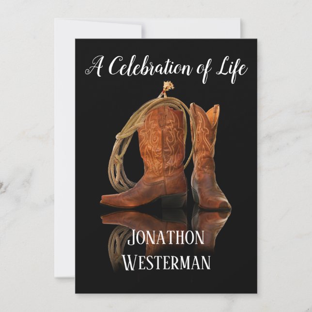 Cowboy Hat and Rope Celebration of Life  Invitation (Front)