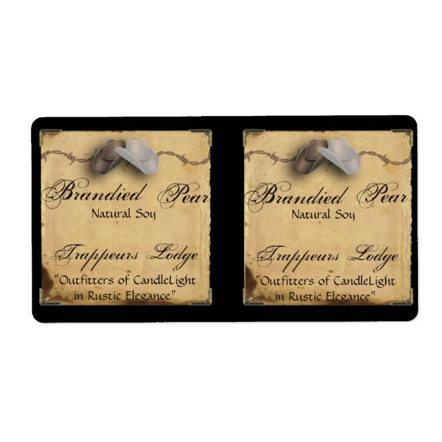 Cowboy Hat Barbed Wire on Parchment Candle Label (Front)