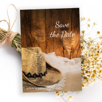 Cowboy Hat Barn Wood Western Wedding Save the Date
