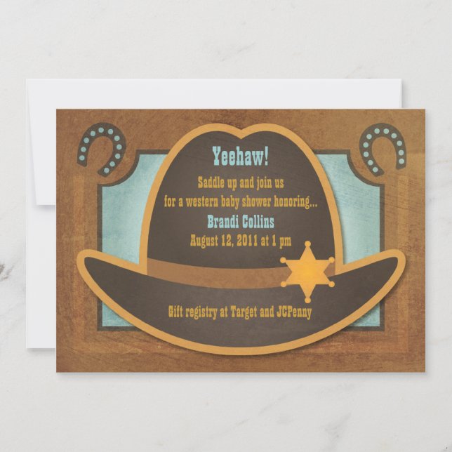 Cowboy Hat - Blue - Baby Shower Invitations (Front)