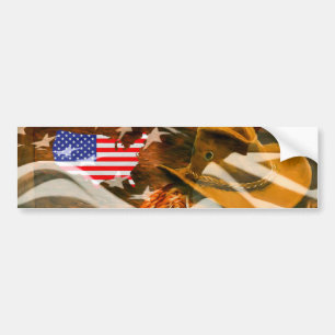 Cowboy Hat Lasso American Flag Sunrays Bumper Sticker