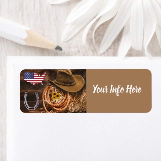 Cowboy Hat Lasso Horseshoe Label (Insitu)