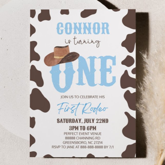 Cowboy Hat ONE First Rodeo 1st Birthday Party Invitation (Creator Uploaded)