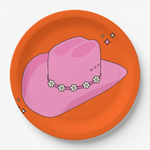 Cowboy Hat Orange And Pink Paper Plate