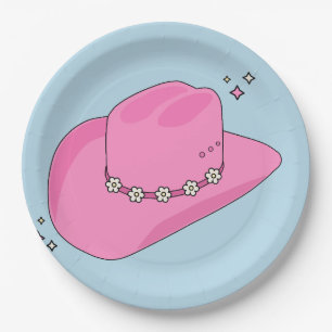 Cowboy Hat Preppy Pink And Blue Paper Plate