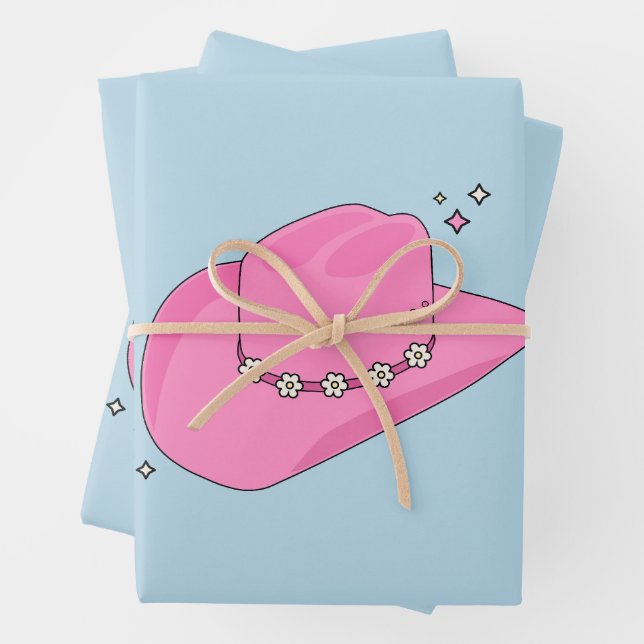 Cowboy Hat Preppy Pink And Blue Wrapping Paper Sheet (In situ)