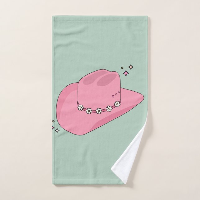 Cowboy Hat Preppy Pink And Green Bath Towel Set (Hand Towel)