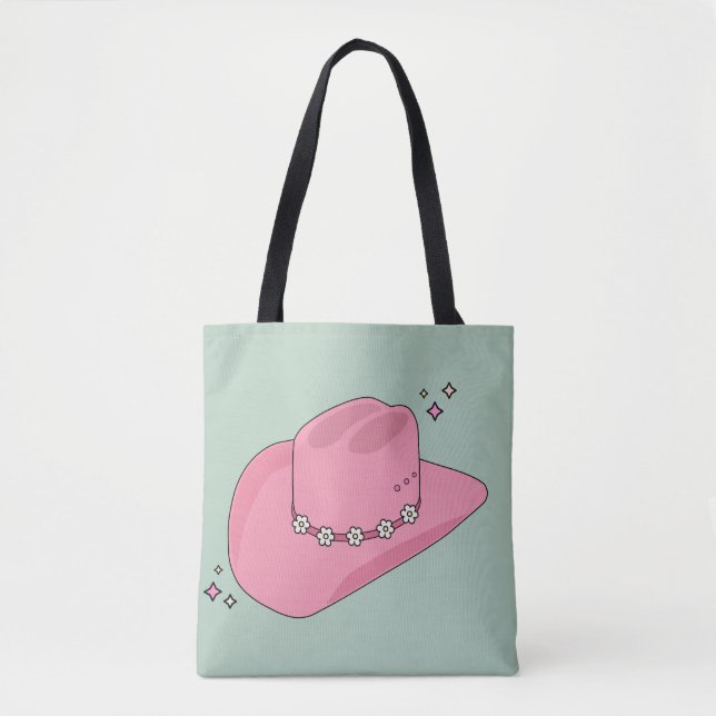 Cowboy Hat Preppy Pink And Green Tote Bag (Front)