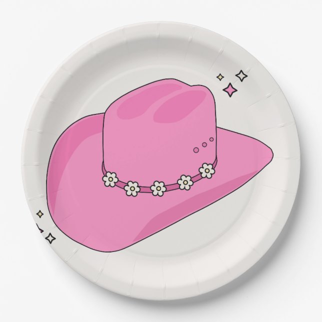 Cowboy Hat Preppy Pink Paper Plate (Front)