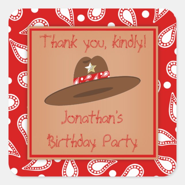 Cowboy Hat Red Bandanna Birthday Party Stickers (Front)