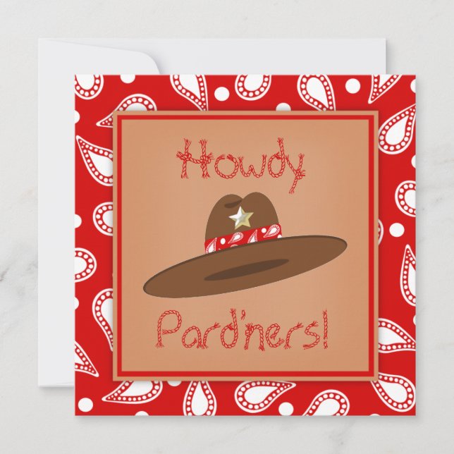 Cowboy Hat Red Paisley Bandanna Birthday Party Invitation (Front)