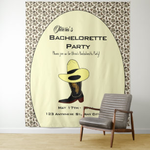 Cowboy Hat Shoes Pattern Bachelorette Party Tapestry