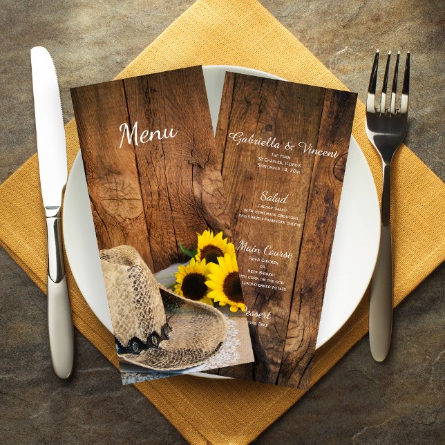 Cowboy Hat Sunflowers Barn Wood Wedding Menu (Creator Uploaded)