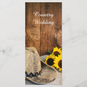 Cowboy Hat Sunflowers Barn Wood Wedding Program Programme
