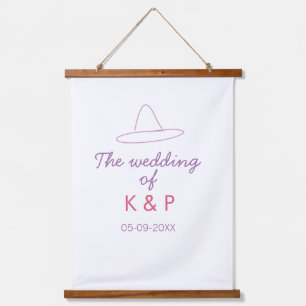cowboy hat the wedding of couple name date purple  hanging tapestry