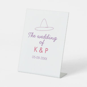 cowboy hat the wedding of couple name date purple pedestal sign