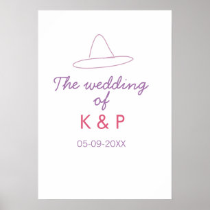 cowboy hat the wedding of couple name date purple poster