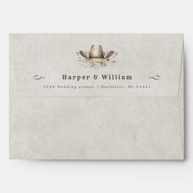 cowboy hat wedding western font address wedding envelope (Back (Top Flap))