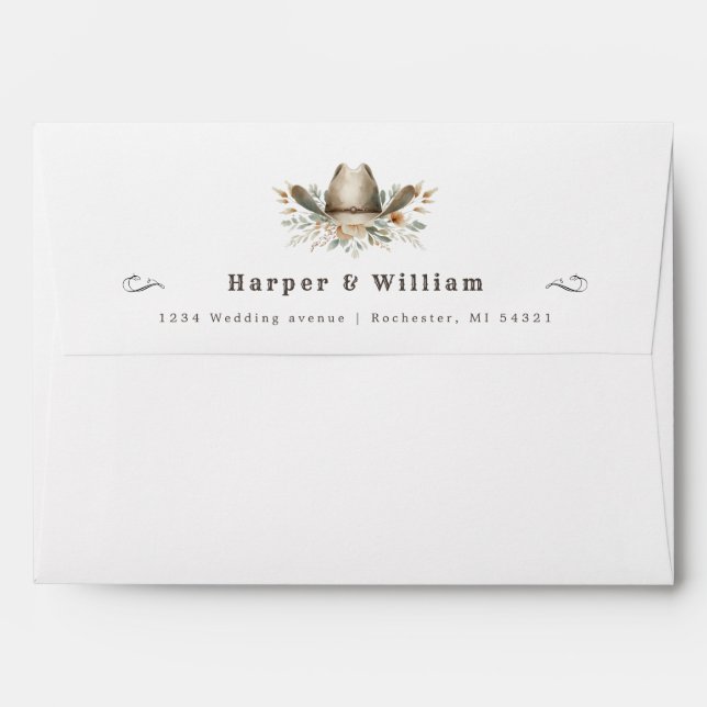 cowboy hat wedding western font address wedding envelope (Back (Top Flap))