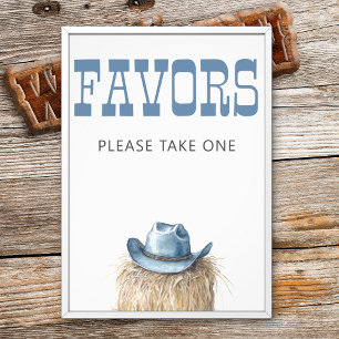 Cowboy Hat Western Blue Baby Shower Favor Sign