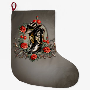 Cowboy hearts: A poem of boots and flowers. Large Christmas Stocking
