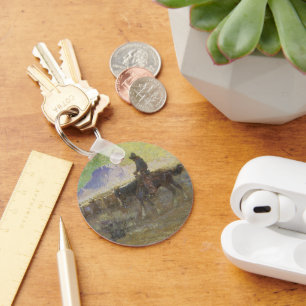 Cowboy Herding Cattle on the Range by Lon Megargee Key Ring