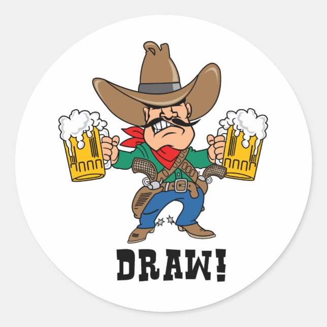Cowboy Holding Beer Mugs Classic Round Sticker (Front)