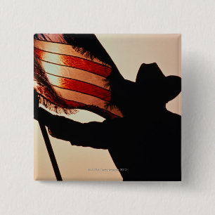 Cowboy holding Stars and Stripes, silhouette, 15 Cm Square Badge