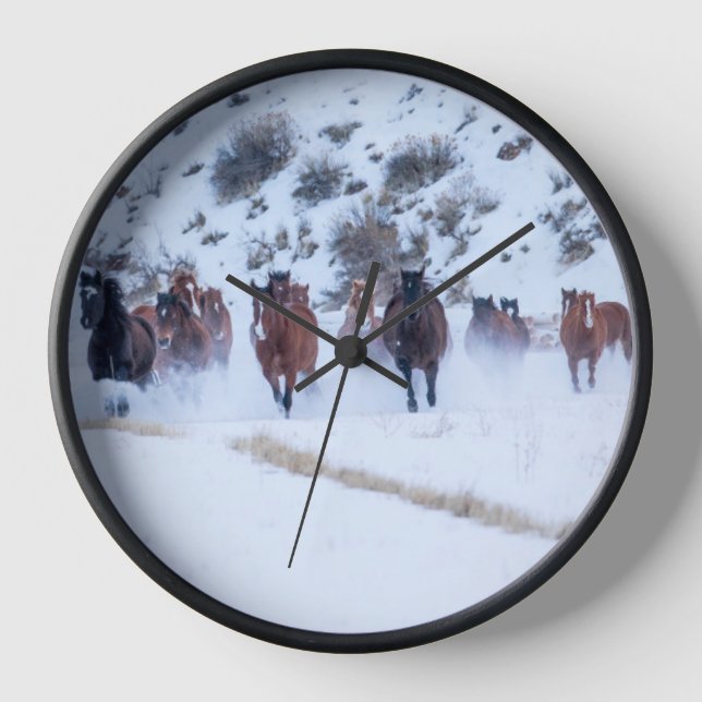 Cowboy Horse Drive | Hideout Ranch Shell, Wyoming Clock (Front)