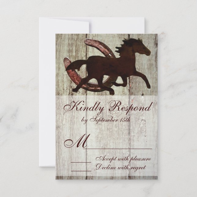 Cowboy Horse Horseshoe Country Style Wedding RSVP Card (Front)