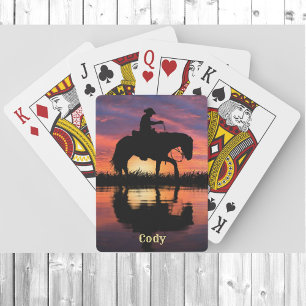 Cowboy Horse in a Texas Sunset Personalise Name Playing Cards