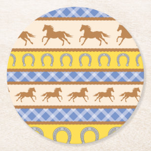 Cowboy Horse Kid's Birthday Party Theme Round Paper Coaster