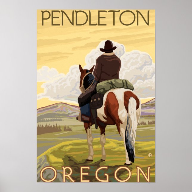 Cowboy & Horse - Pendleton, Oregon Poster (Front)