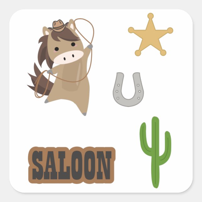 Cowboy Horse Pony Saloon Wester Sticker Set (Front)