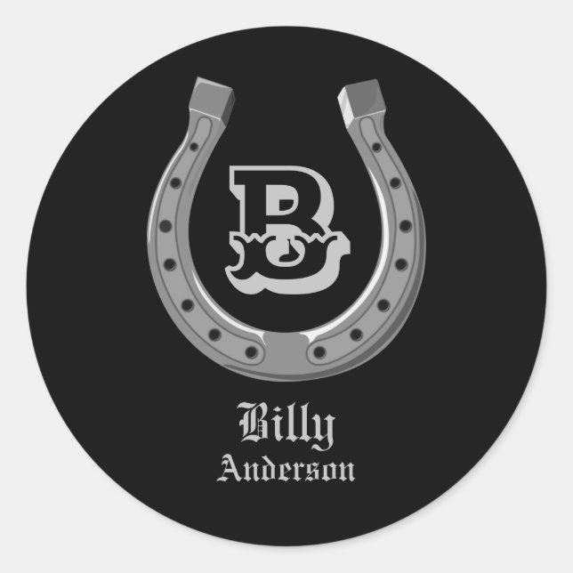 Cowboy Horse Shoe Personalised Monogram Classic Round Sticker (Front)