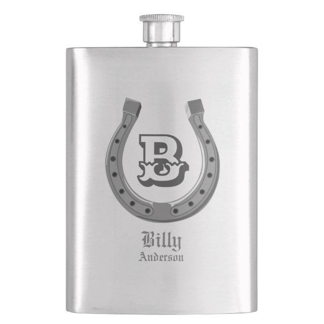 Cowboy Horse Shoe Personalised Monogram  Hip Flask (Front)