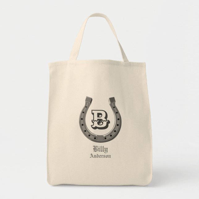 Cowboy Horse Shoe Personalised Monogram Tote Bag (Front)