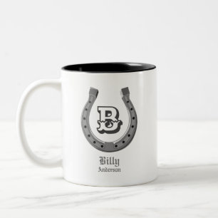 Cowboy Horse Shoe Personalised Monogram Two-Tone Coffee Mug
