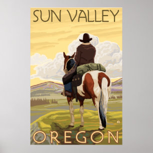 Cowboy & Horse - Sun Valley, Idaho Poster