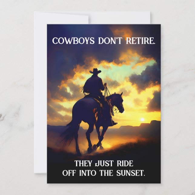 Cowboy, Horse & Sunset Retirement  Invitation (Front)