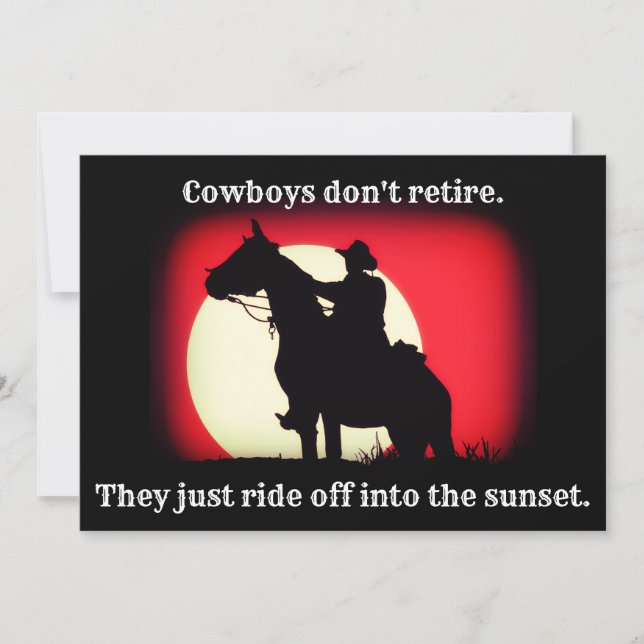 Cowboy, Horse & Sunset Retirement  Invitation (Front)